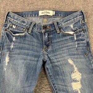 Abercrombie Fitch Junior Size 12 Blue Distressed Denim Jeans Low Rise Bootcut